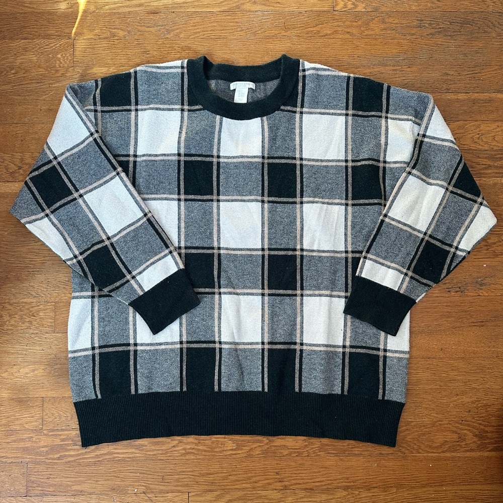 Christian Siriano green and cream plaid sweater size 2X